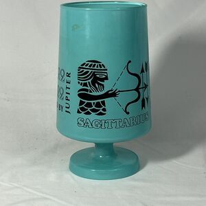 Sagittarius Zodiac Goblet Astrology Indiana Glass Teal 1970s